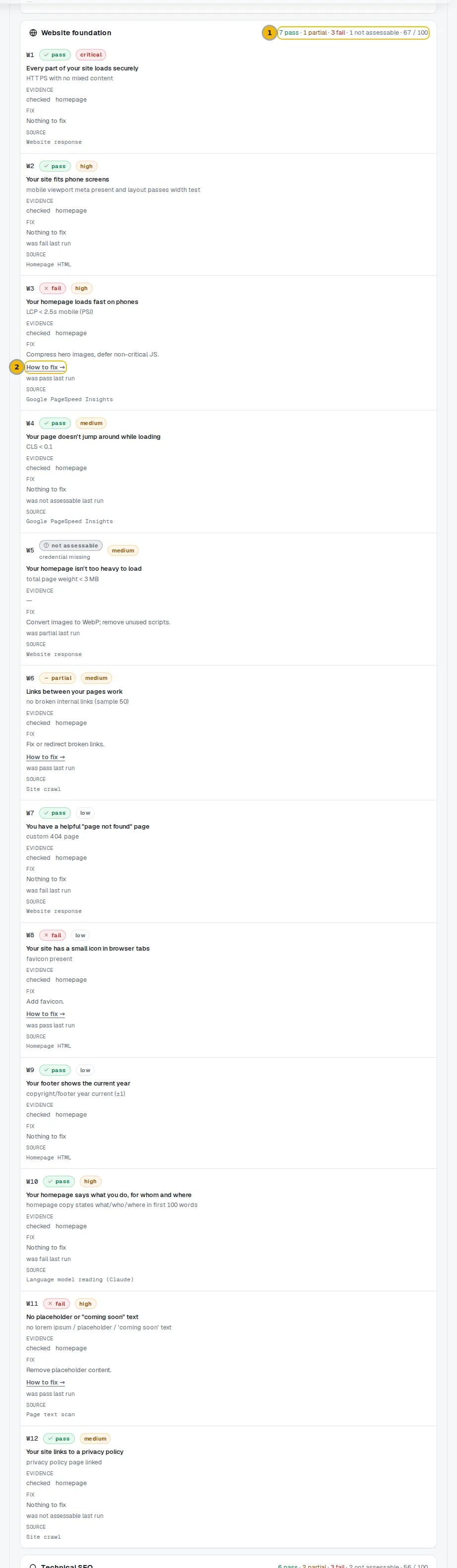 One area of the Evidence tab with its counts and a How to fix link marked