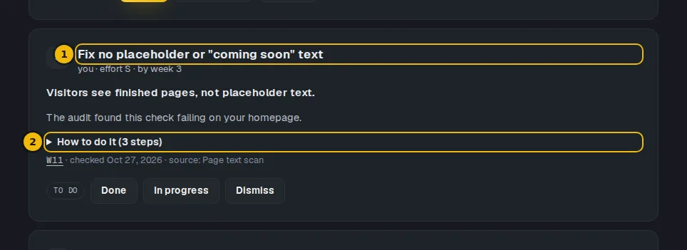 One memo step with its title and the How to do it list marked