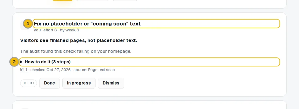 One memo step with its title and the How to do it list marked