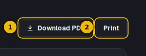 Top right of the memo with the Download PDF and Print buttons marked