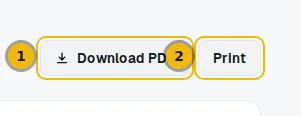 Top right of the memo with the Download PDF and Print buttons marked
